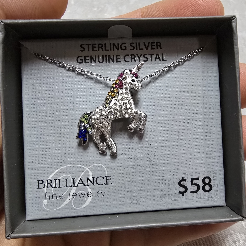 Sterling Silver Geunine Crystals Unicorn Necklace Fairycore Magic Whimsy Dreamy